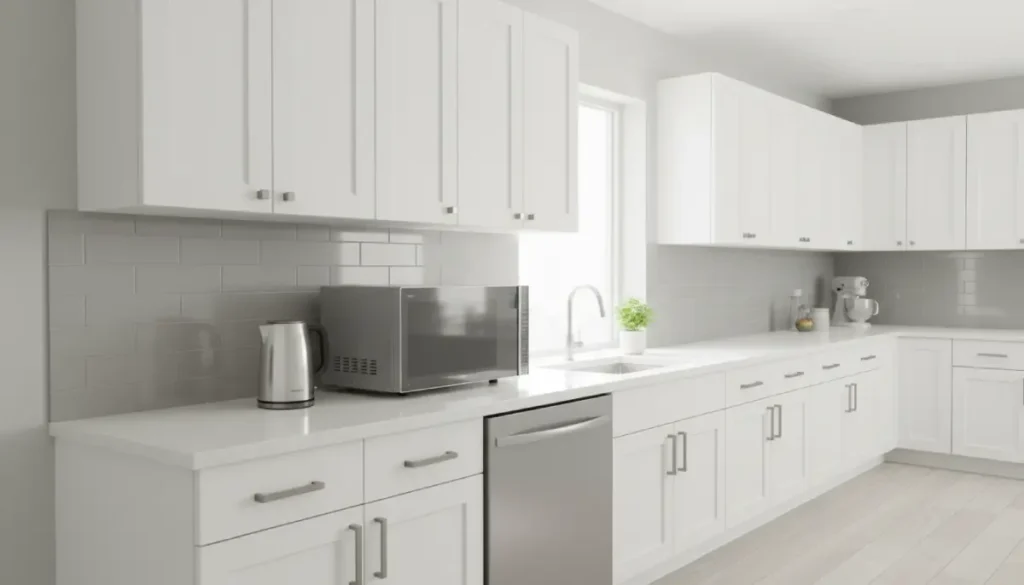 Micro-ondes Whirlpool MWP 304 M 30L finition miroir argenté sur un plan de travail