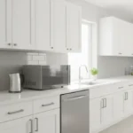 Micro-ondes Whirlpool MWP 304 M 30L finition miroir argenté sur un plan de travail